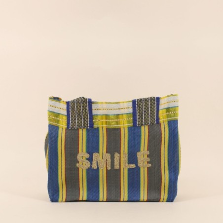 Sac shopping rayé vert en plastique 20x24x12cm | Hashtag Déco