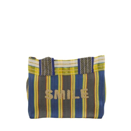 Sac shopping rayé vert en plastique 20x24x12cm | Hashtag Déco