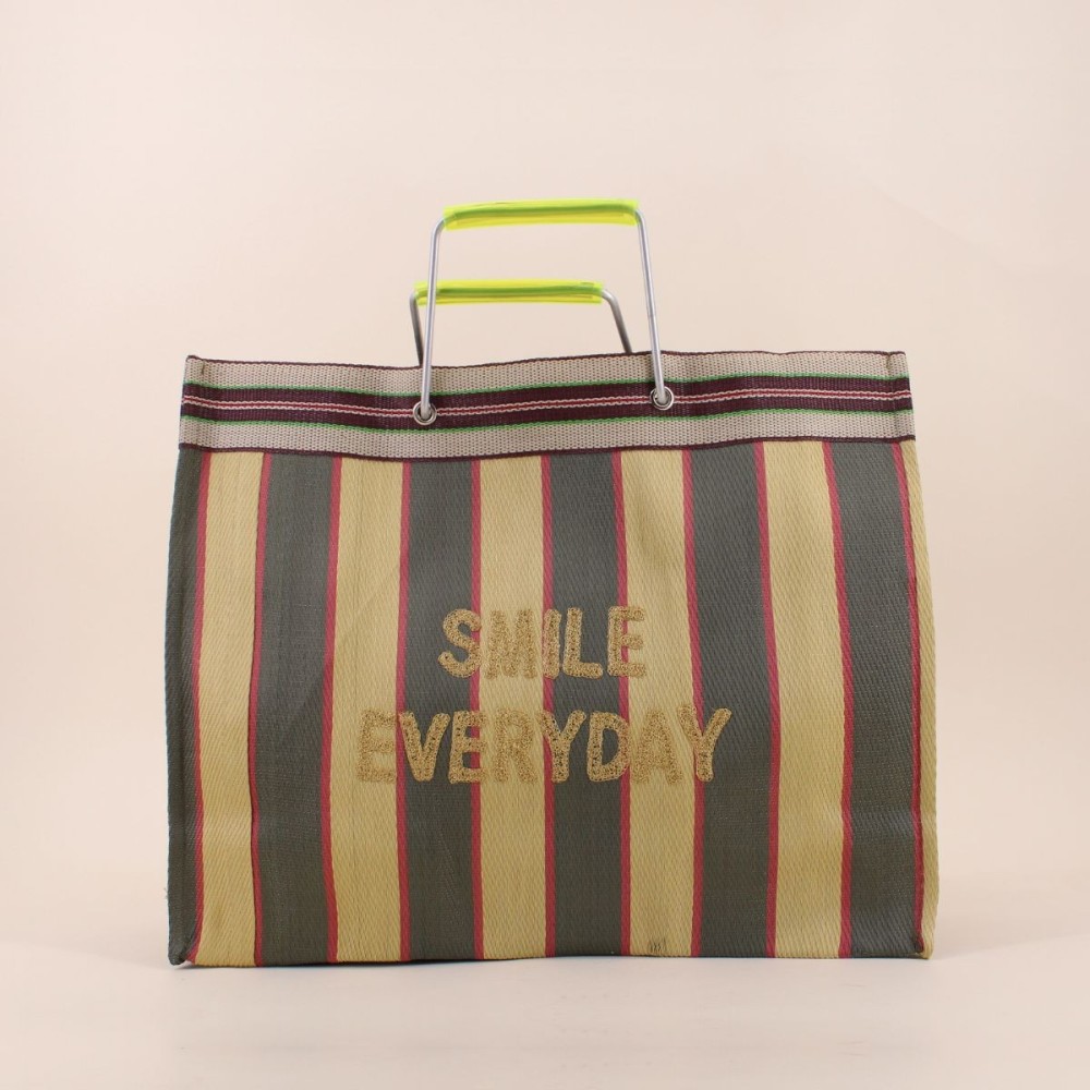 Sac shopper plastique vert "Smile everyday" | Hashtag Déco