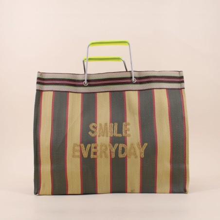 Sac shopper plastique vert "Smile everyday" | Hashtag Déco