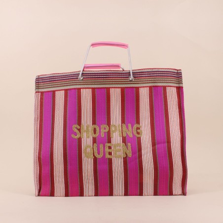 Sac shopper "Shopping queen" rose en plastique | Hashtag Déco