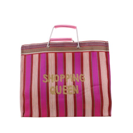 Sac shopper "Shopping queen" rose en plastique | Hashtag Déco