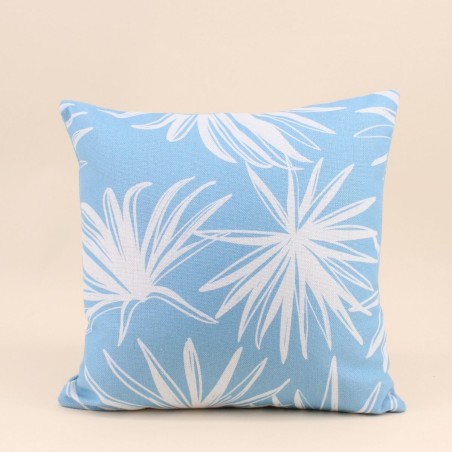 Coussin extérieur bleu en tissu fleuri 40x40 cm | Hashtag Déco