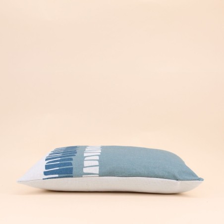 Coussin extérieur tissu géométrique bleu 30x50cm | Hashtag Déco