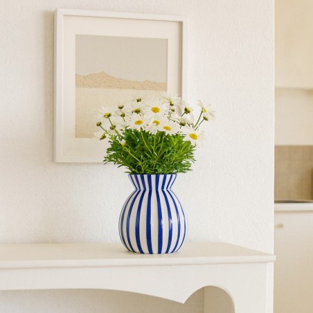 Vase céramique bleu 19cm, design élégant | Hashtag Déco