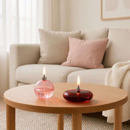 Lampe à huile verre rose soufflé - charme assuré | Hashtag Déco