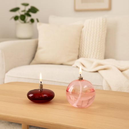 Lampe à huile en verre rose soufflé | Hashtag Déco
