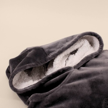 Sweat plaid ultra doux en polyester gris avec poche | Hashtag Déco