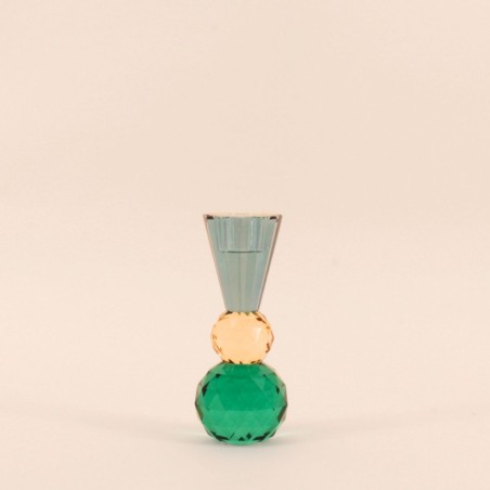Bougeoir cristal bleu vert facettes 14cm | Hashtag Déco