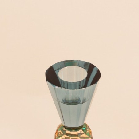 Bougeoir cristal bleu vert facettes 14cm | Hashtag Déco