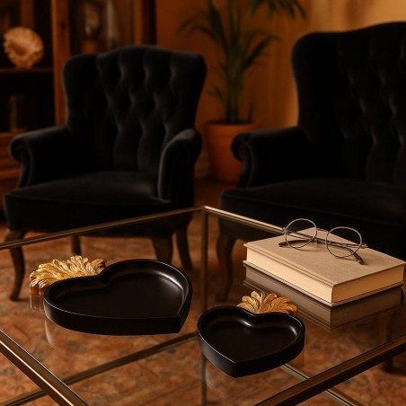 Plateau coeur résine noir et or 27x22 cm | Hashtag Déco