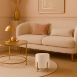 Pouf en velours beige rond, pieds dorés | Hashtag Déco