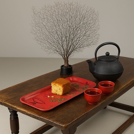 Plateau métal laqué rose 40x16cm exotique | Hashtag Déco