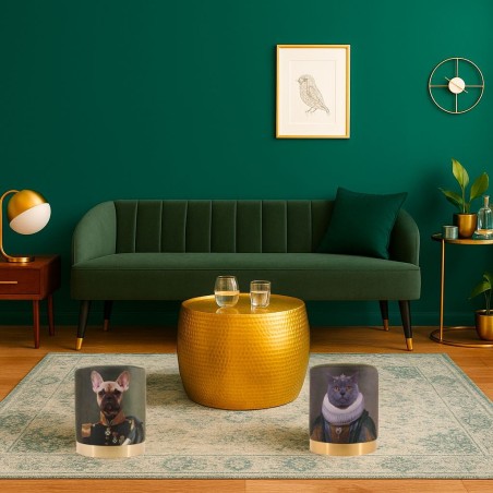 Pouf en velours vert "King of dogs" 37cm | Hashtag Déco