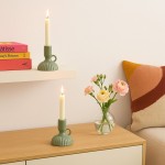 Lot de 2 bougeoirs céramique strié vert | Hashtag Déco