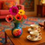 Vase métal turquoise fleuri h13,5cm | Hashtag Déco