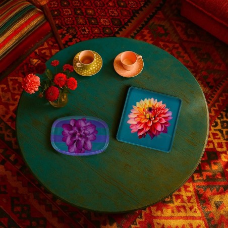 Plateau métal laqué rayé bleu/violet 20x14cm | Hashtag Déco