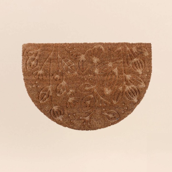 Paillasson coco marron floral demi-lune 40x60cm | Hashtag Déco