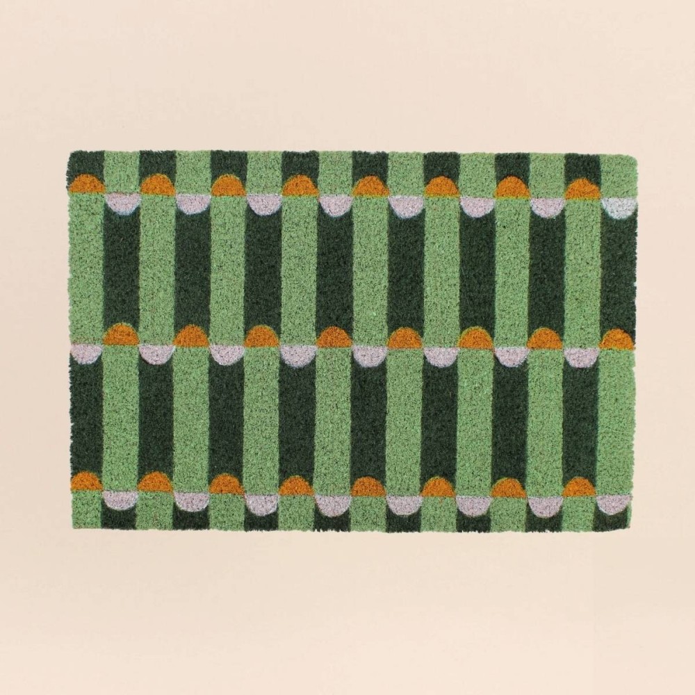 Paillasson coco vert géométrique 40x60cm | Hashtag Déco