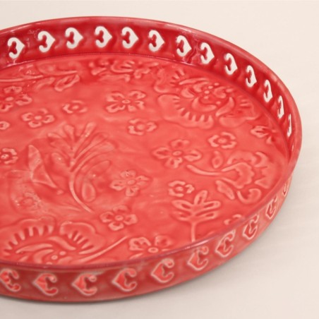 Plateau métal rose motifs relief 31cm | Hashtag Déco