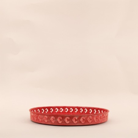 Plateau métal rose motifs relief 31cm | Hashtag Déco