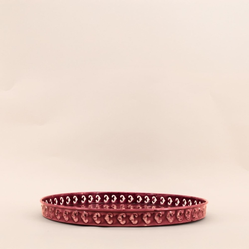 Plateau métal violet motifs relief 37cm | Hashtag Déco