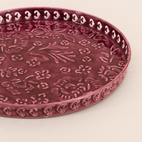 Plateau métal violet motifs relief 37cm | Hashtag Déco