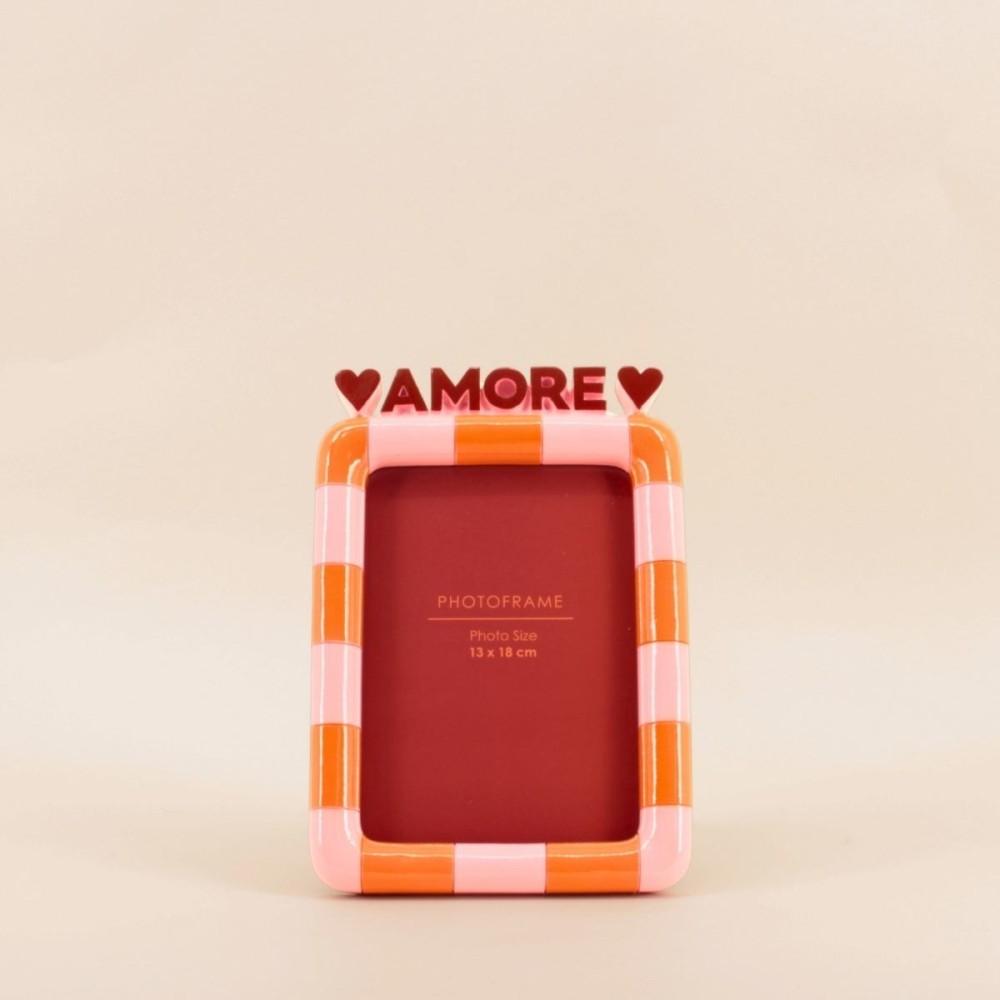 Cadre photo 3D Amore orange/rose en polyrésine | Hashtag Déco