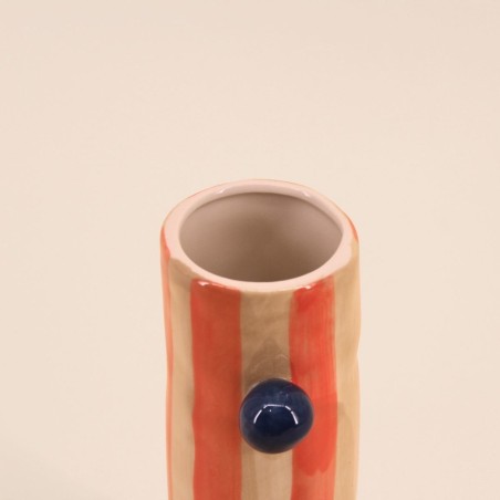 Vase orange rayé en grès 20cm | Hashtag Déco
