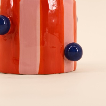 Cache-pot en grès rayé rose/orange 15cm | Hashtag Déco