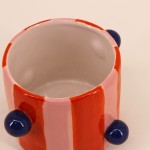 Cache-pot en grès rayé rose/orange 15cm | Hashtag Déco