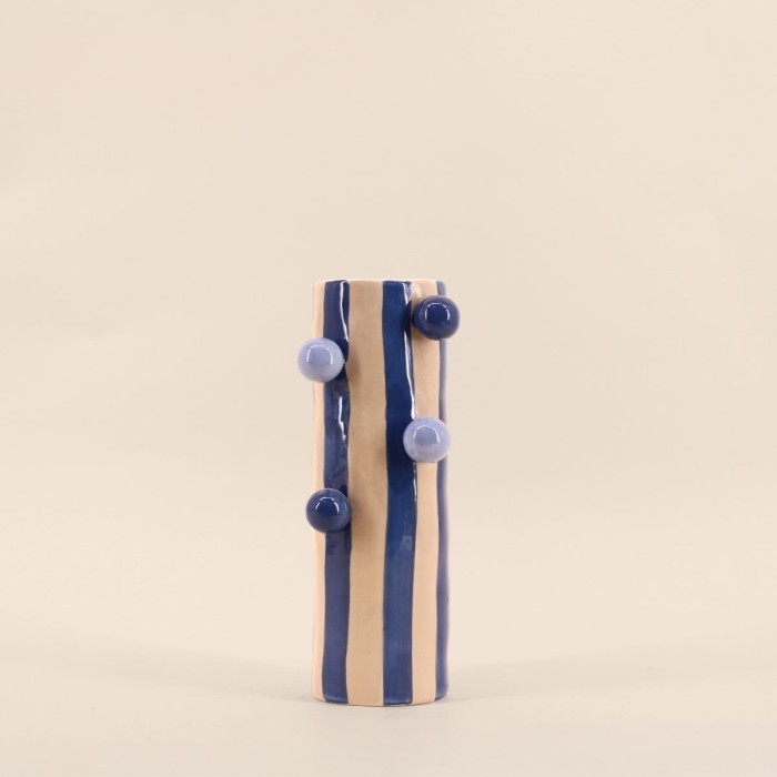 Vase en grès rayé bleu/blanc 25 cm | Hashtag Déco