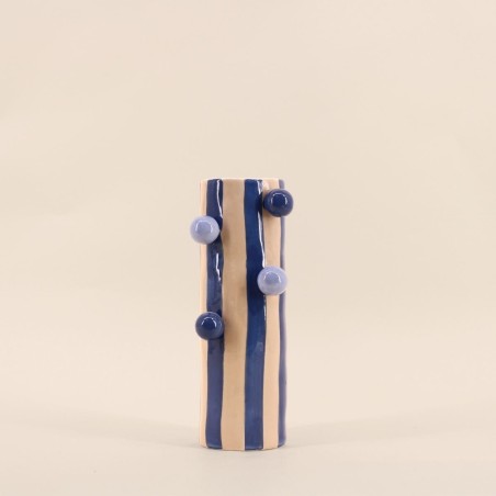 Vase en grès rayé bleu/blanc 25 cm | Hashtag Déco