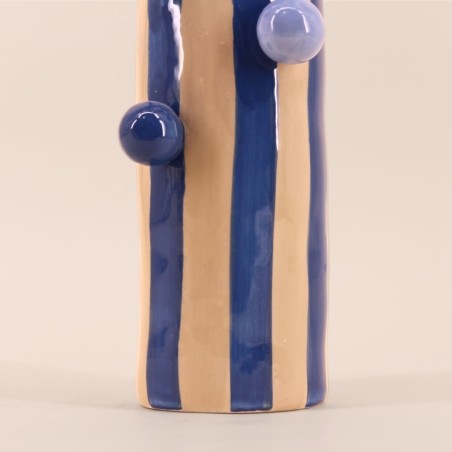 Vase en grès rayé bleu/blanc 25 cm | Hashtag Déco