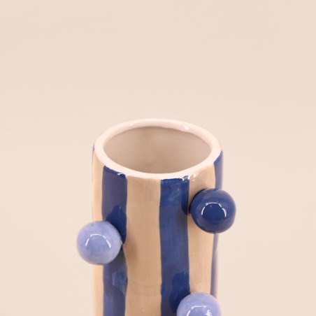 Vase en grès rayé bleu/blanc 25 cm | Hashtag Déco
