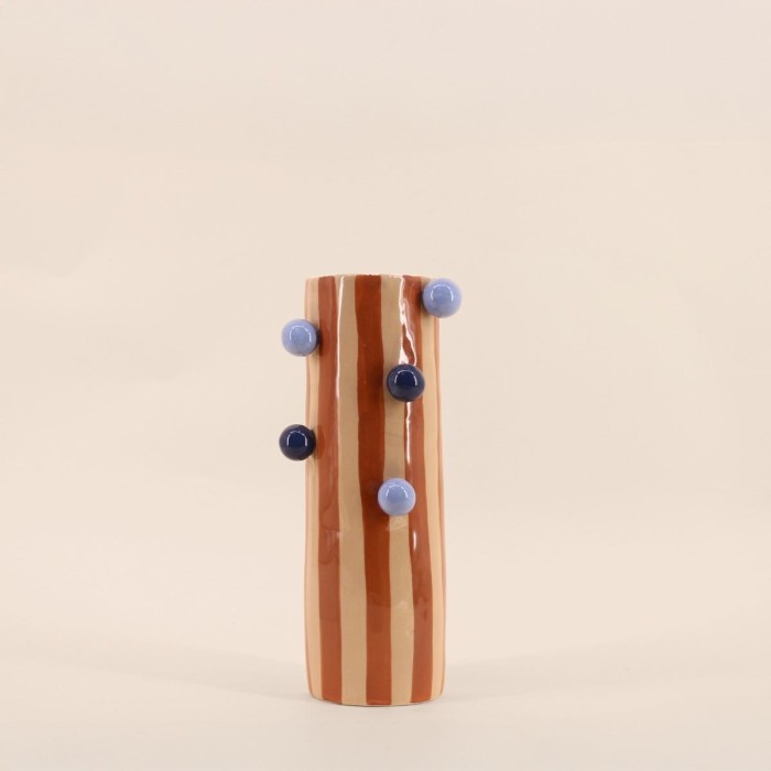 Vase rayé orange et blanc en grès | Hashtag Déco