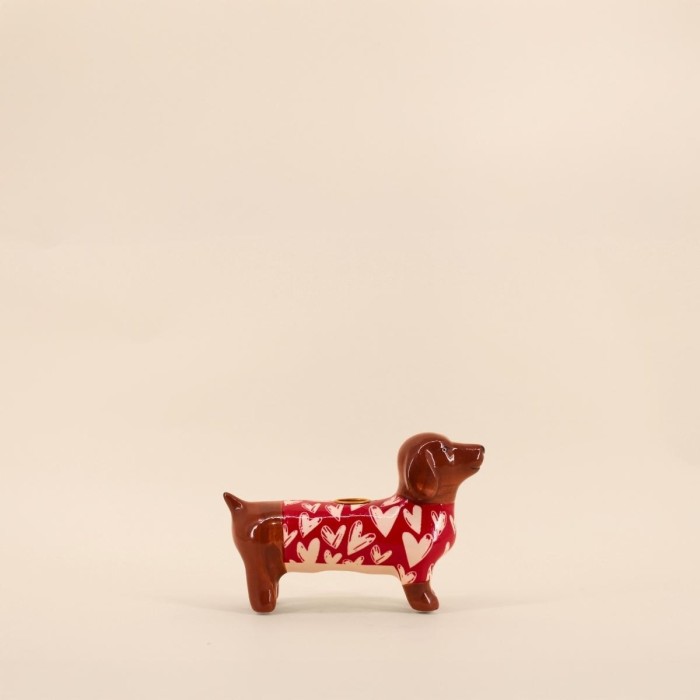 Bougeoir teckel céramique marron 20cm | Hashtag Déco