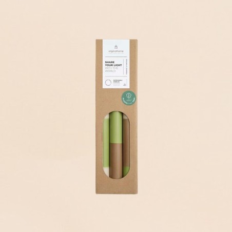 Set de 3 bougies rayées beige camel vert en huile | Hashtag Déco