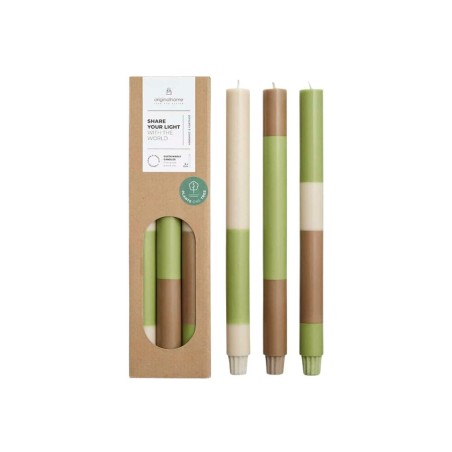 Set de 3 bougies rayées beige camel vert en huile | Hashtag Déco