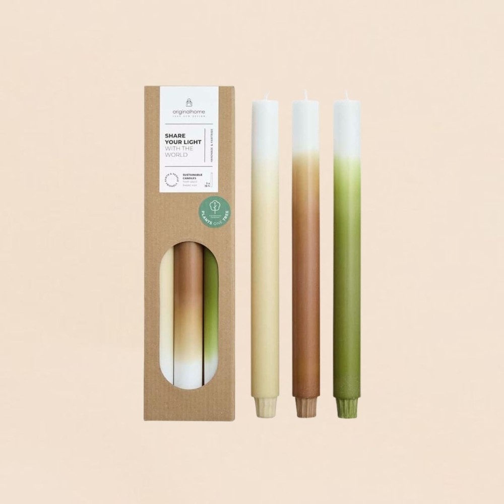 Set de 3 bougies dégradées beige camel vert | Hashtag Déco