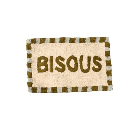 Tapis de bain coton brodé Bisous 50x80 cm | Hashtag Déco