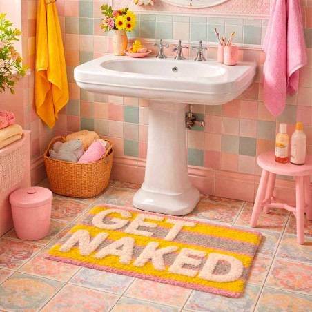 Tapis de bain coton rayé jaune rose 50x80 cm | Hashtag Déco