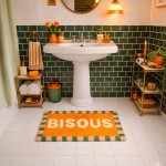 Tapis de bain coton brodé Bisous 50x80 cm | Hashtag Déco