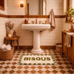 Tapis de bain coton brodé Bisous 50x80 cm | Hashtag Déco