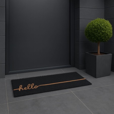 Paillasson coco noir beige "Hello" 25x75 cm | Hashtag Déco