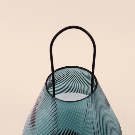 Lanterne design verre vert 30cm, chic et moderne | Hashtag Déco