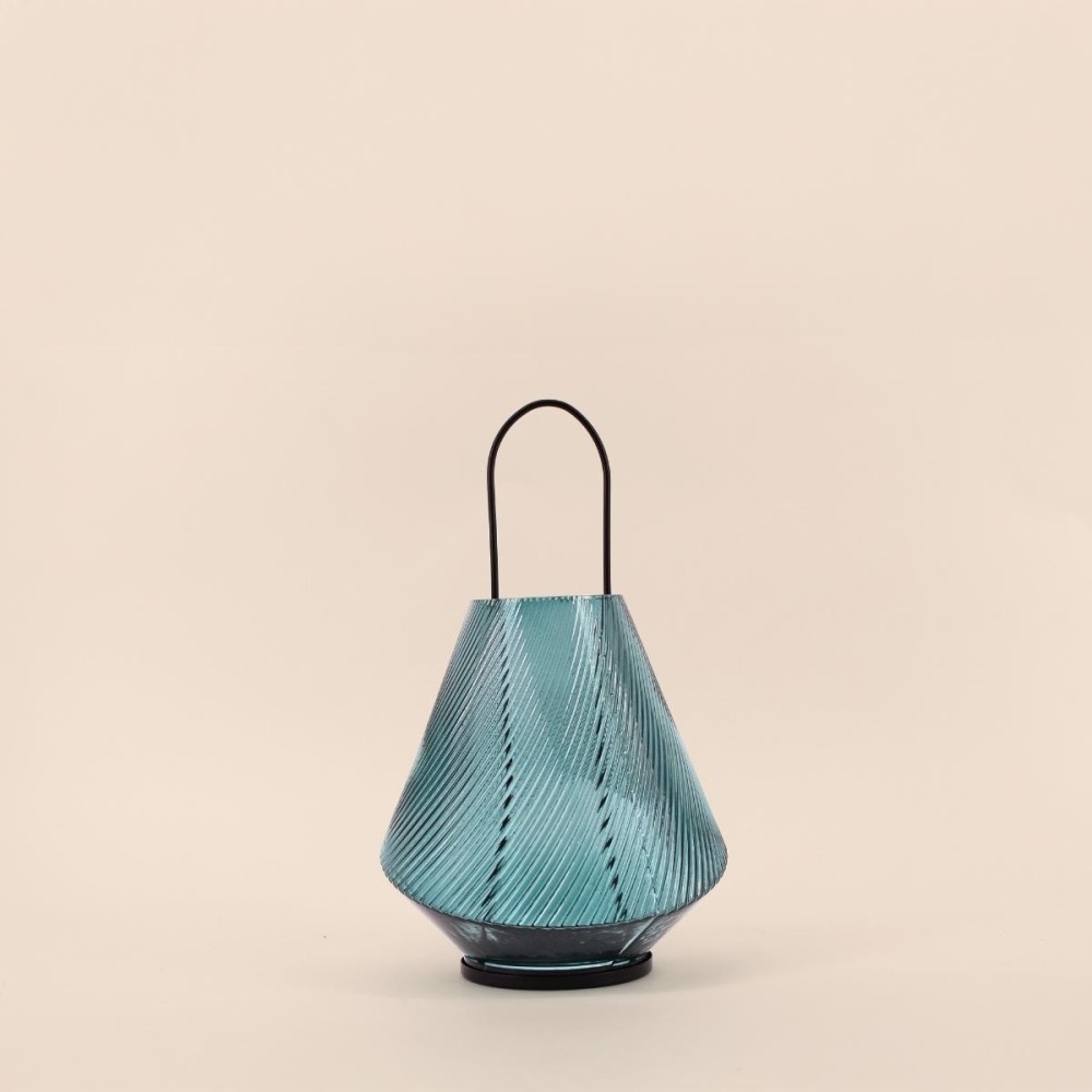 Lanterne design verre vert 30cm, chic et moderne | Hashtag Déco