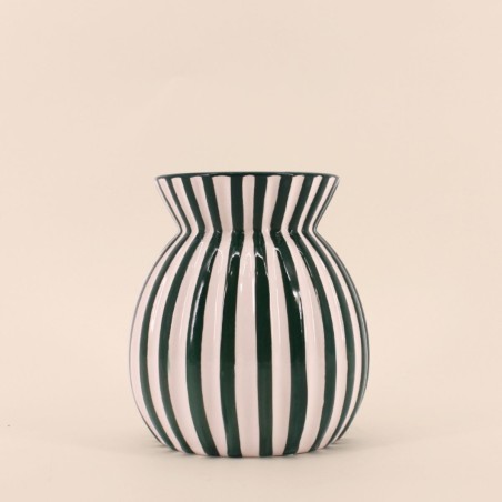Vase céramique vert rayé 19cm, design moderne | Hashtag Déco