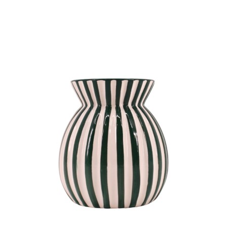 Vase céramique vert rayé 19cm, design moderne | Hashtag Déco