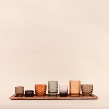 Photophores en verre vert sur bois - Coffret 7 | Hashtag Déco